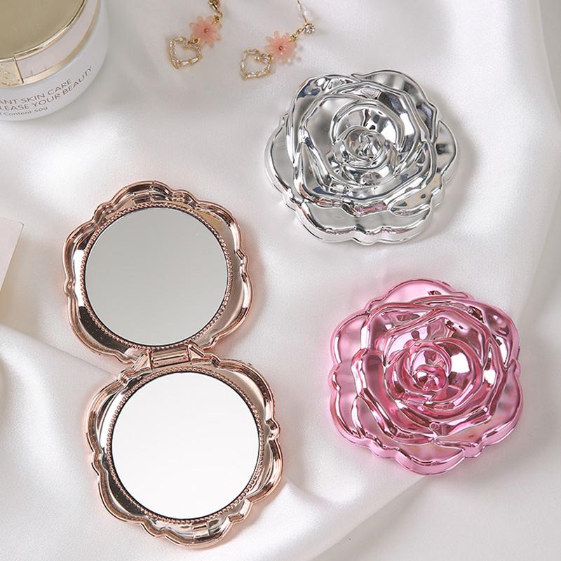 Beauty Rose Makeup - Doppelseitige Handspiegel Kompaktes Kosmetik-Schönheitswerkzeug Geschenk Tragbarer