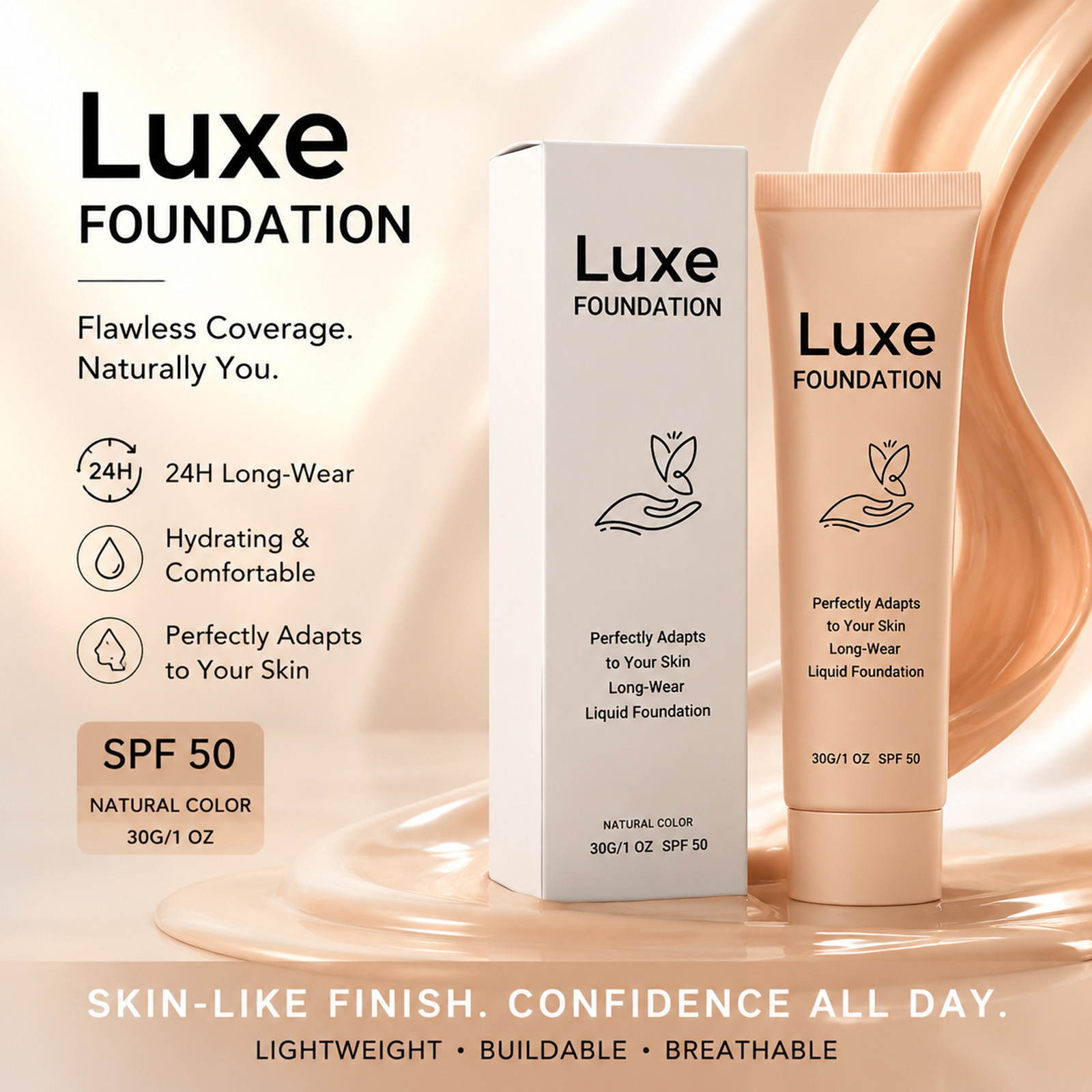 Beauty Makeup Foundation - SPF 50+ Farbwechselnde Foundation, langanhaltend, natürlicher