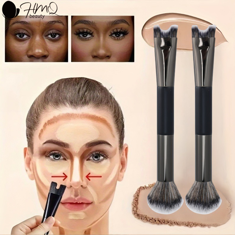 Huda Beauty Makeup Brush Set - U-förmiger Doppelkopf-Make-up-Pinsel, Nasenkontur-Pinsel-Set, Lidschatten-Kontur-Gesichtspinsel für präzise
