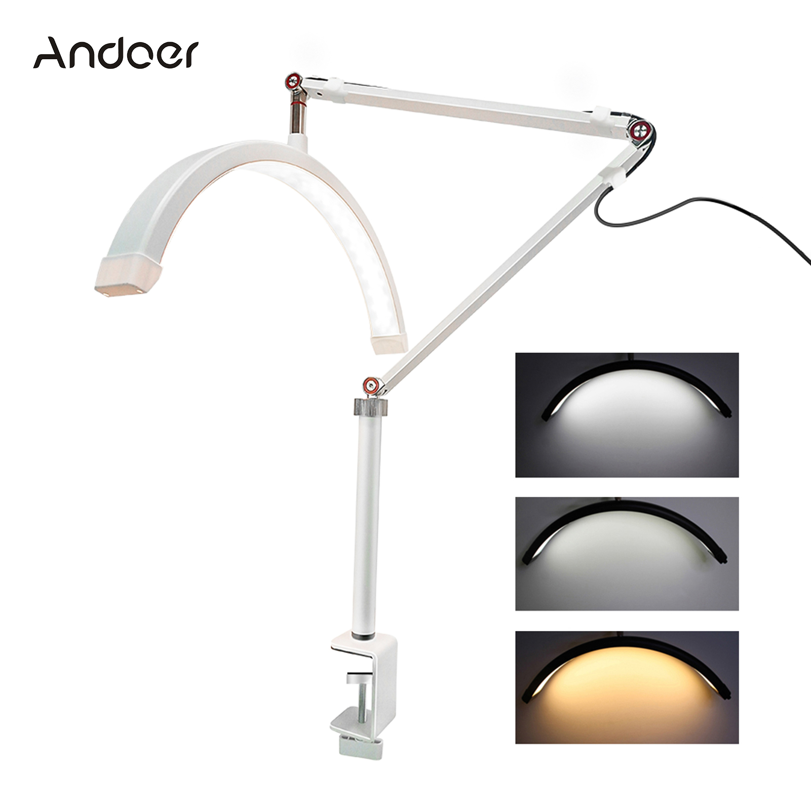 Beauty Makeup Video - Andoer HD-M3X LED-Videoleuchte, halbmondförmiges Desktop-Ringlicht, 3000