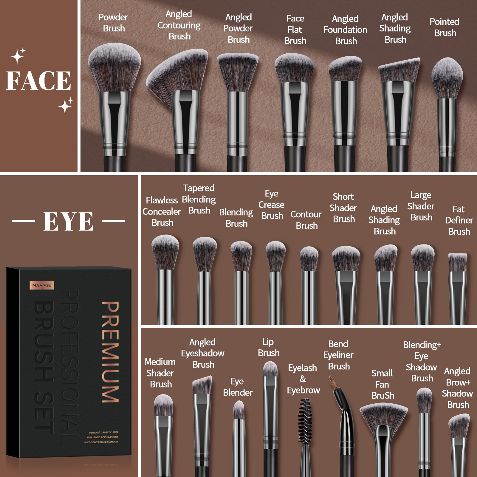 Huda Beauty Makeup Brush Set - MAANGE Professionelle Geschenkbox, 25-teiliges Make-up-Pinsel-Set, Gesicht,