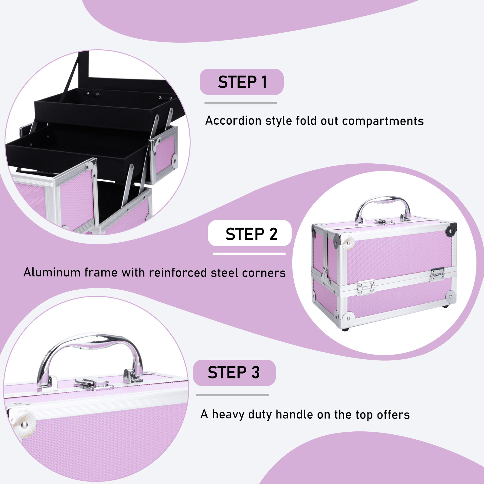 Rosa Aluminium-Kosmetikkoffer, – Beauty Makeup Women Bewertung und Preis