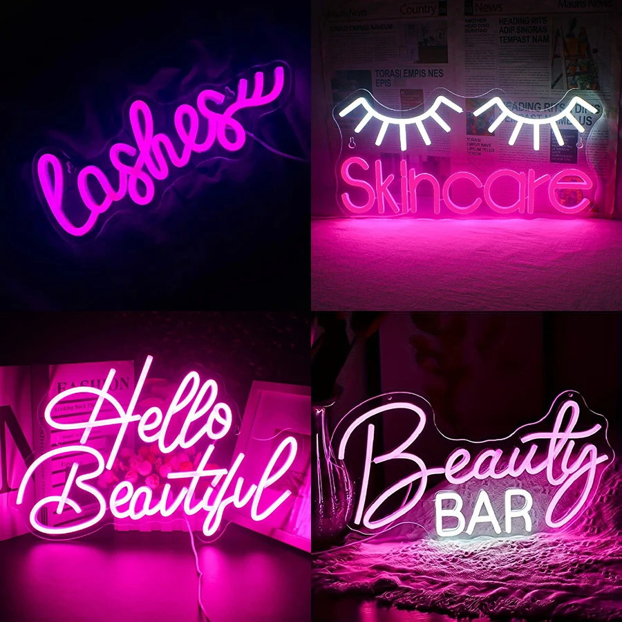 Neonschild, Wimpern, hellrosa, – Beauty Makeup Bar Bewertung und Preis